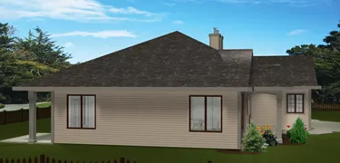 Duplex Plan 2011547 – Wide layout, 2 bed, 2 bath, bungalow, Garage, 1147 sq. ft, rear view