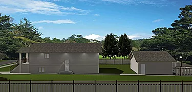 Duplex Plan 2012628 – Bi-level duplex, 3 bed, 2 bath, 1170 sq. ft., no garage, rear view