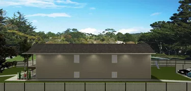 Duplex Plan 2012671 – Wide layout, 3 bed, 2 bath, bi-level, no garage, 1344 sq. ft, side view