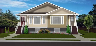 Duplex Plan 2013749 – Bi-level duplex, 3 bed, 1.5 bath, 1050 sq. ft., 44' wide, 52' deep, front view