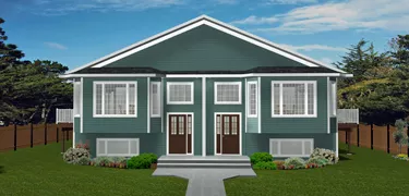 Duplex Plan 2014788 – Bi-level layout, 2 bed, 2 bath, 1132 sq. ft., 44' wide, 52' deep, front view