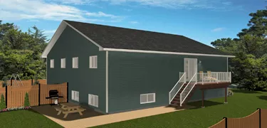 Duplex Plan 2014788 – Bi-level layout, 2 bed, 2 bath, 1132 sq. ft., 44' wide, 52' deep, rear view